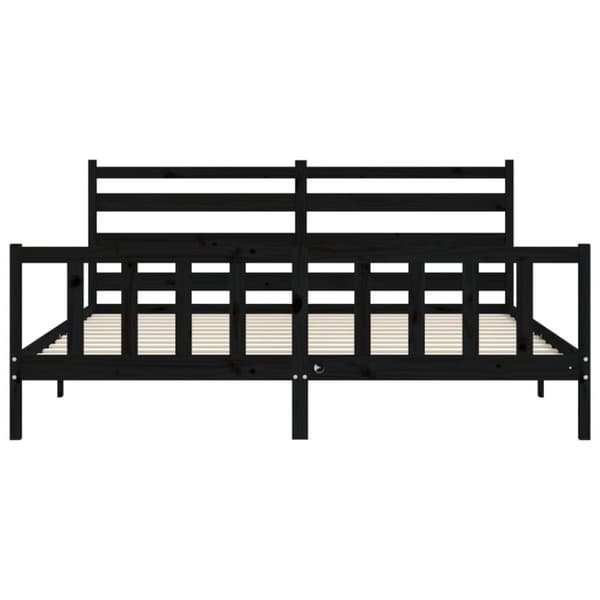 Sängram med huvudgavel svart 200x200 cm massivt trä - Sängram - Sängramar - Home & Living