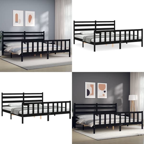 Sängram med huvudgavel svart 200x200 cm massivt trä - Sängram - Sängramar - Home & Living