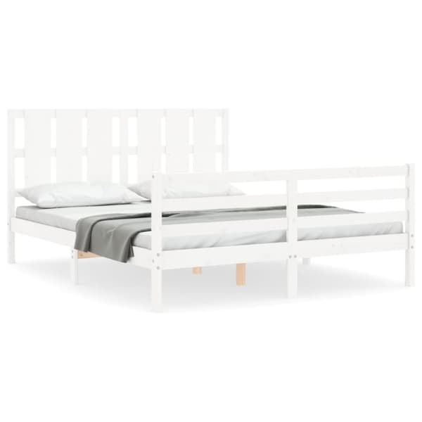 Sengeramme med sengegavl 160x200 cm massivt træ hvid - Sengeramme - Sengerammer - Home & Living