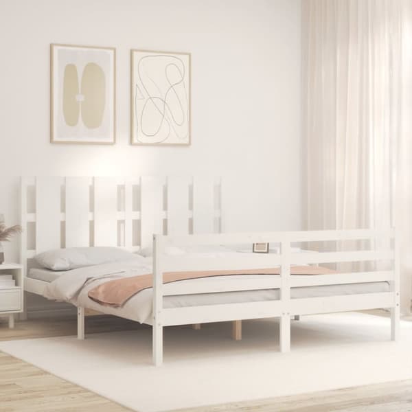 Sengeramme med sengegavl 160x200 cm massivt træ hvid - Sengeramme - Sengerammer - Home & Living