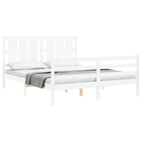 Sengeramme med sengegavl 160x200 cm massivt træ hvid - Sengeramme - Sengerammer - Home & Living