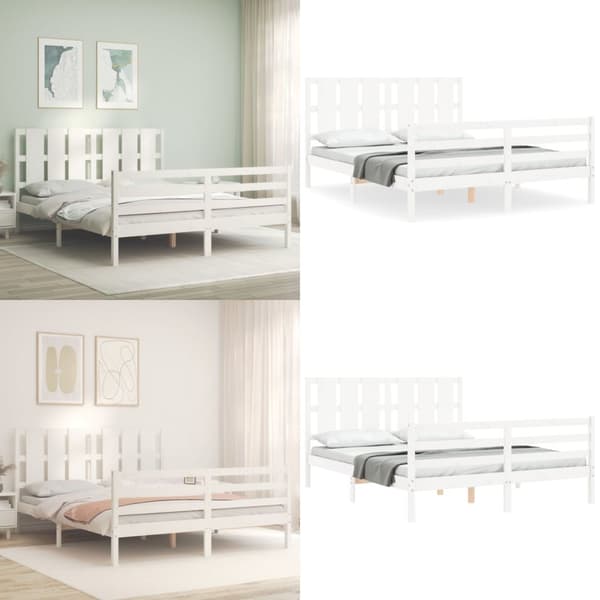 Sengeramme med sengegavl 160x200 cm massivt træ hvid - Sengeramme - Sengerammer - Home & Living