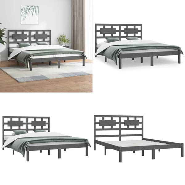 Sengeramme 200x200 cm massivt fyrretræ grå - Sengestel - Sengeramme - Home & Living