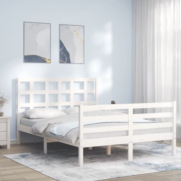 Sengeramme med sengegavl 120x200 cm massivt træ hvid - Sengeramme - Sengerammer - Home & Living