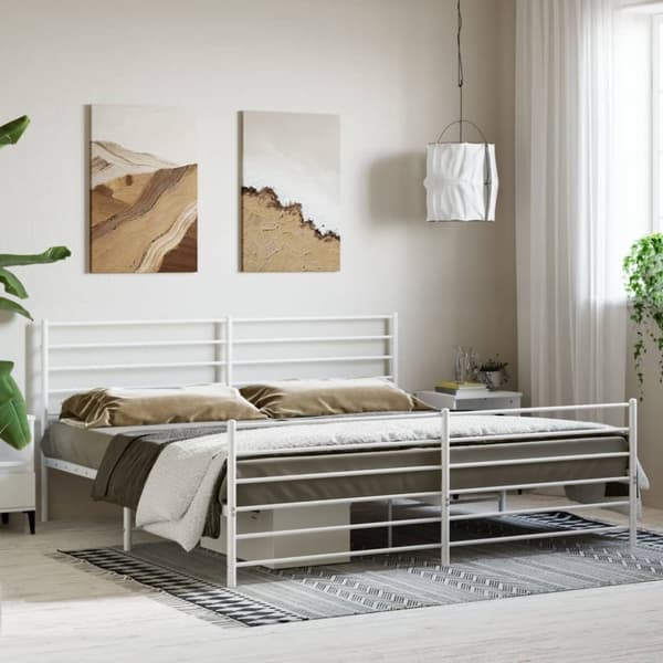 Sengeramme med sengegavl og fodgærde 200x200 cm metal hvid - Sengestel - Sengeramme - Home & Living