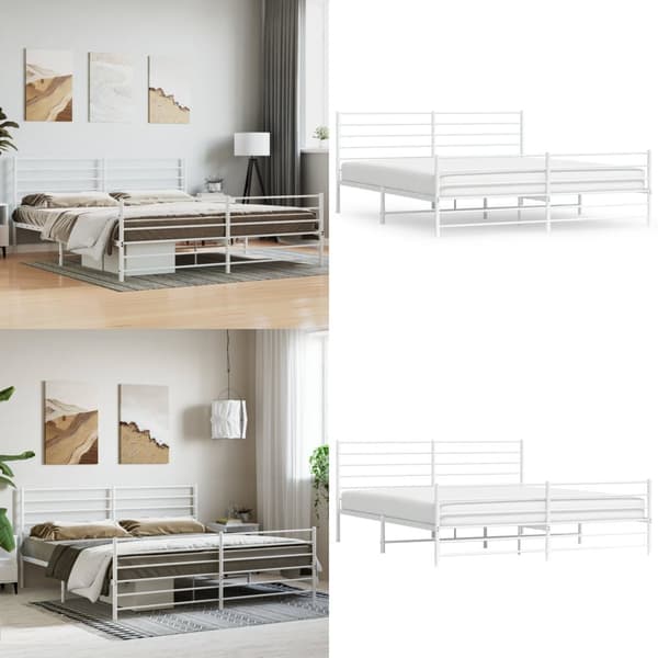 Sengeramme med sengegavl og fodgærde 200x200 cm metal hvid - Sengestel - Sengeramme - Home & Living