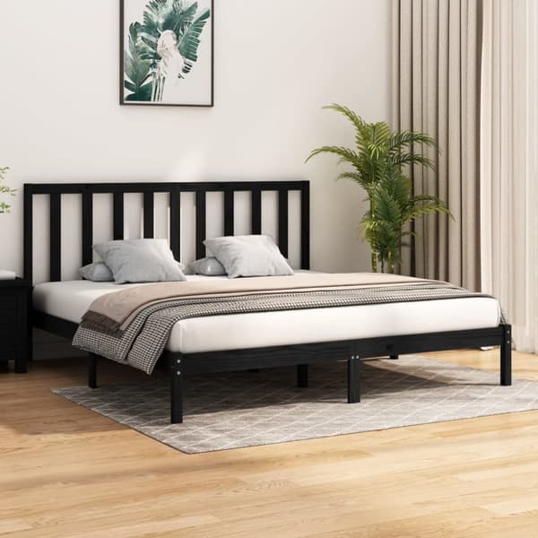 Sengeramme 200x200 cm massivt fyrretræ sort - Sengeramme - Sengerammer - Home & Living