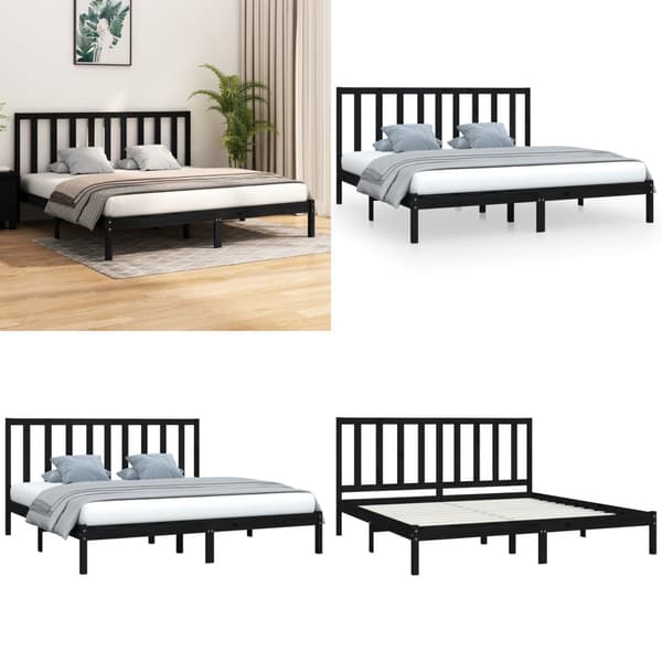 Sengeramme 200x200 cm massivt fyrretræ sort - Sengeramme - Sengerammer - Home & Living