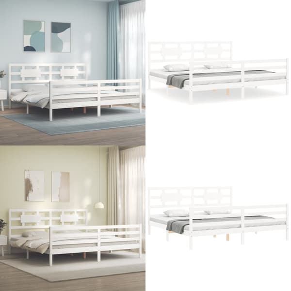 Sengeramme med sengegavl 200x200 cm massivt træ hvid - Sengeramme - Sengerammer - Home & Living