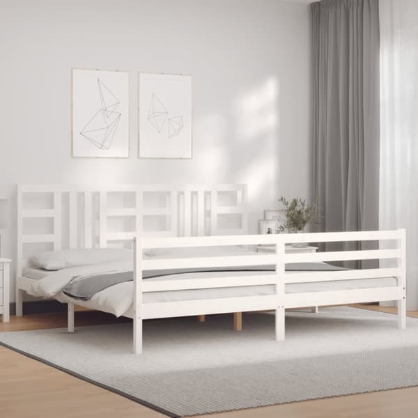 Sängynrunko päädyllä valkoinen 200x200 cm täysi puu - Sängynrunko - Sängynrungot - Home & Living