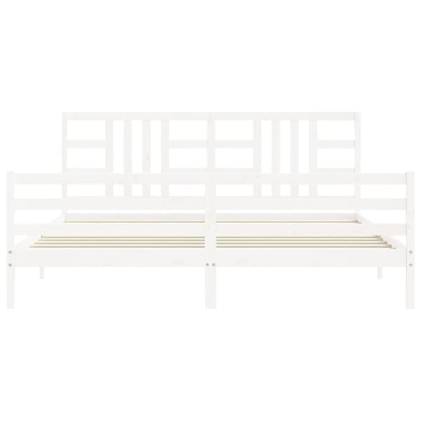 Sängynrunko päädyllä valkoinen 200x200 cm täysi puu - Sängynrunko - Sängynrungot - Home & Living