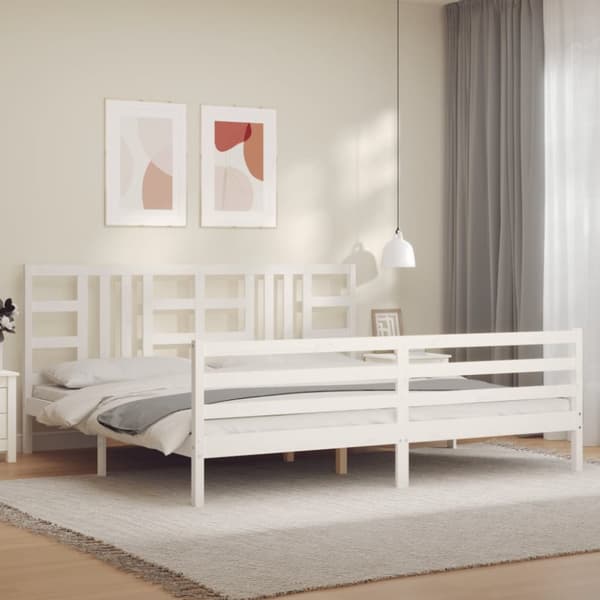 Sängynrunko päädyllä valkoinen 200x200 cm täysi puu - Sängynrunko - Sängynrungot - Home & Living