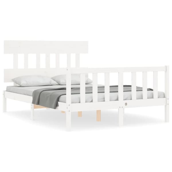 Sengeramme med sengegavl 140x190 cm massivt træ hvid - Sengeramme - Sengerammer - Home & Living