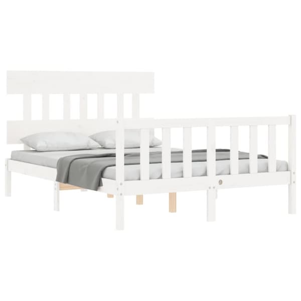 Sengeramme med sengegavl 140x190 cm massivt træ hvid - Sengeramme - Sengerammer - Home & Living