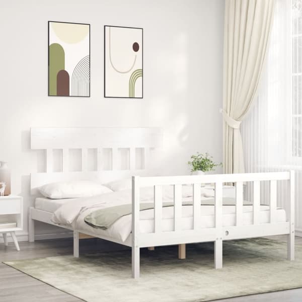 Sengeramme med sengegavl 140x190 cm massivt træ hvid - Sengeramme - Sengerammer - Home & Living