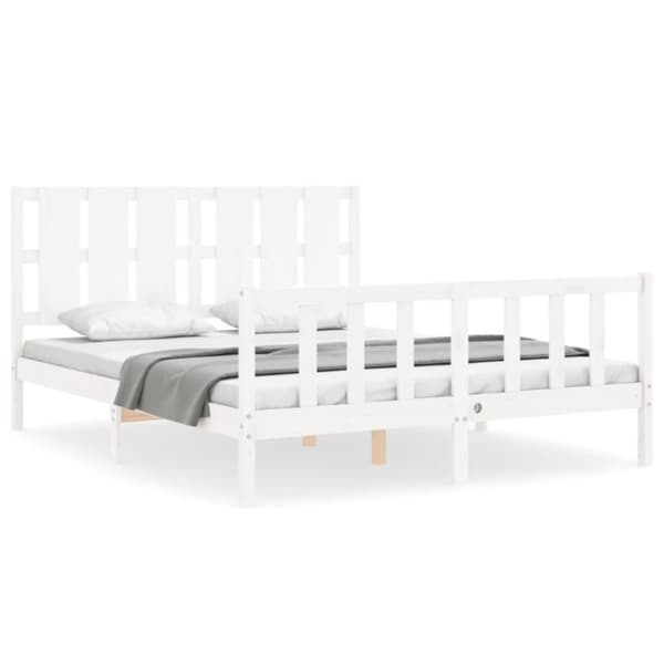 Sengeramme med sengegavl 160x200 cm massivt træ hvid - Sengeramme - Sengerammer - Home & Living