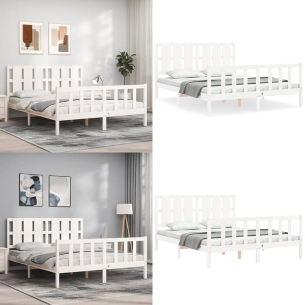 Sengeramme med sengegavl 160x200 cm massivt træ hvid - Sengeramme - Sengerammer - Home & Living