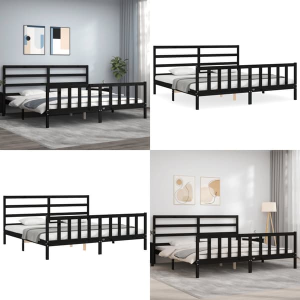 Sengeramme med sengegavl 200x200 cm massivt træ sort - Sengeramme - Sengerammer - Home & Living