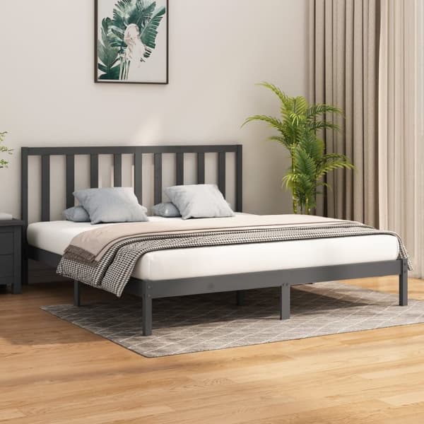 Sengeramme 200x200 cm massivt træ grå - Sengeramme - Sengerammer - Home & Living