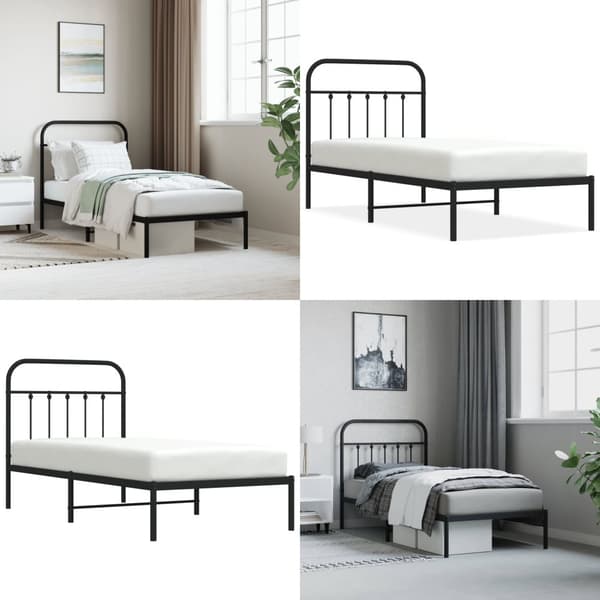 Sengeramme med sengegavl 90x200 cm metal sort - Sengestel - Sengeramme - Home & Living