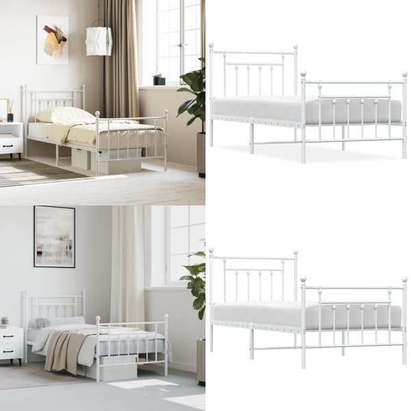 Sengeramme med sengegavl og fodgærde 90x190 cm metal hvid - Sengestel - Sengeramme - Home & Living