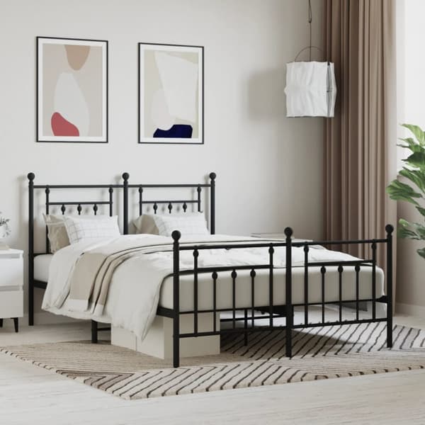 Sengeramme med sengegavl og fodgærde 140x200 cm metal sort - Sengestel - Sengeramme - Home & Living