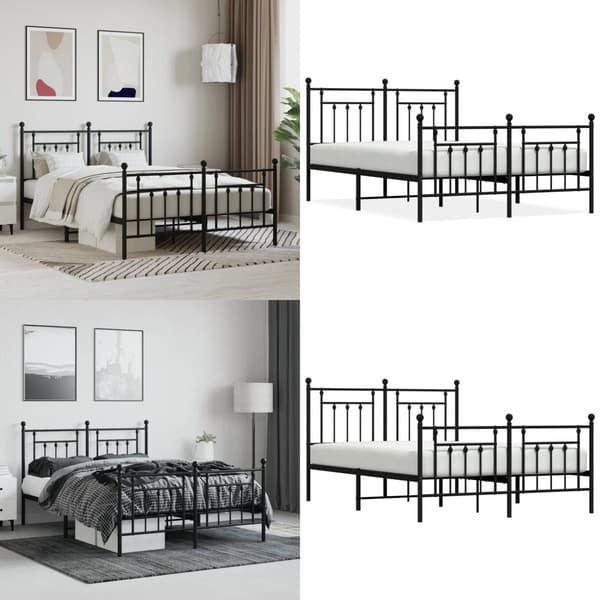 Sengeramme med sengegavl og fodgærde 140x200 cm metal sort - Sengestel - Sengeramme - Home & Living