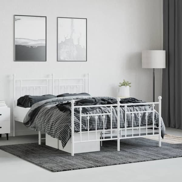 Metallinen sängynrunko päädyillä valkoinen 140x190 cm - Sängynrunko -sängynrungot - Varavuode - Home & Living