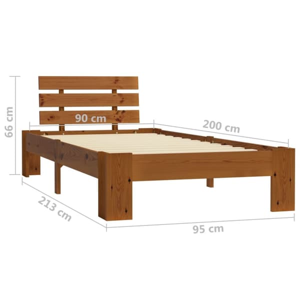 Sängynrunko hunajanruskea täysi mänty 90x200 cm - Sängynrunko - Sängynrungot - Home & Living