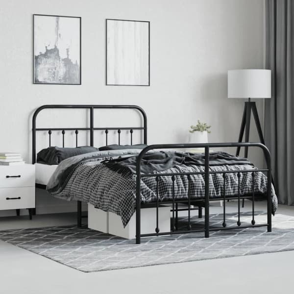 Sengeramme med sengegavl og fodgærde 120x200 cm metal sort - Sengestel - Sengeramme - Home & Living