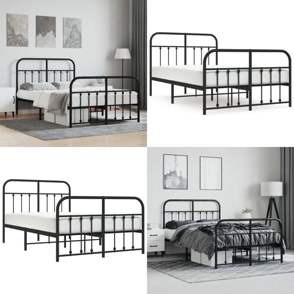 Sengeramme med sengegavl og fodgærde 120x200 cm metal sort - Sengestel - Sengeramme - Home & Living