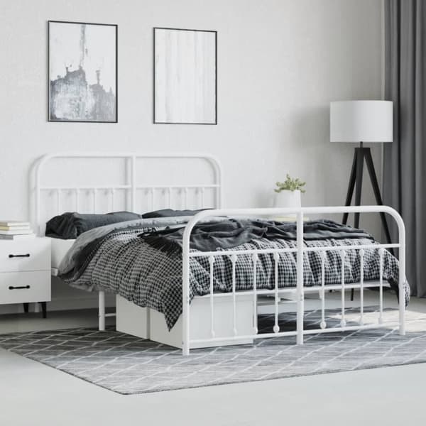 Sengeramme med sengegavl og fodgærde 140x200 cm metal hvid - Sengestel - Sengeramme - Home & Living