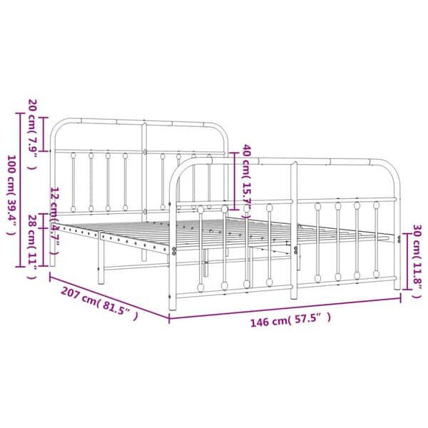 Sengeramme med sengegavl og fodgærde 140x200 cm metal hvid - Sengestel - Sengeramme - Home & Living