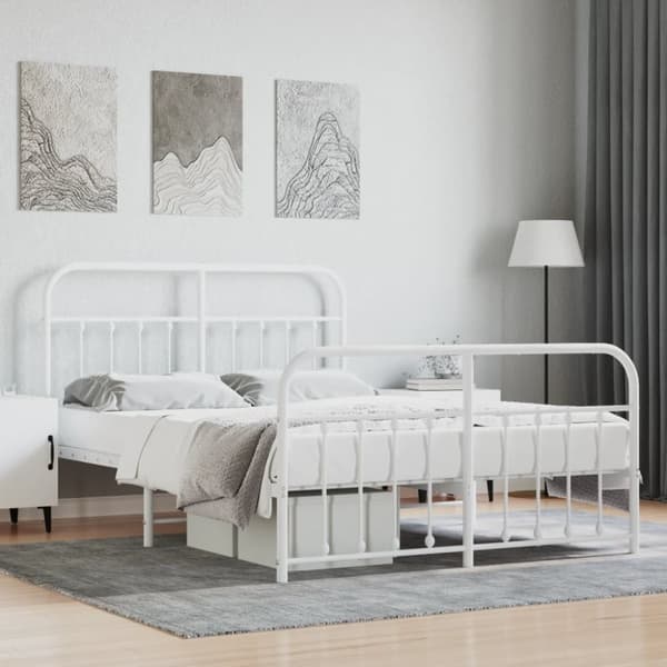 Sengeramme med sengegavl og fodgærde 140x200 cm metal hvid - Sengestel - Sengeramme - Home & Living
