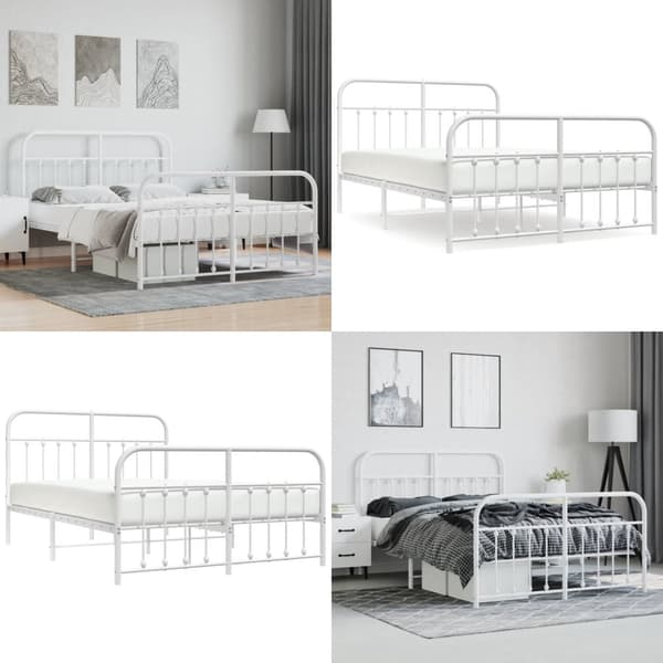 Sengeramme med sengegavl og fodgærde 140x200 cm metal hvid - Sengestel - Sengeramme - Home & Living