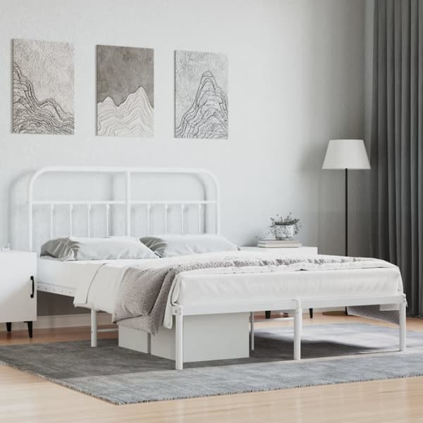 Metallinen sängynrunko päädyllä valkoinen 140x190 cm - Sängynrunko - Sängynrungot - Home & Living