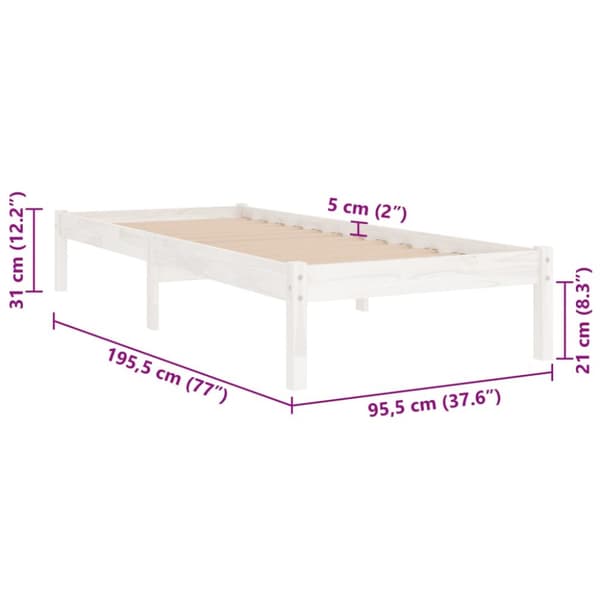 Sengeramme 90x190 cm Single massivt træ hvid - Sengestel - Sengeramme - Home & Living