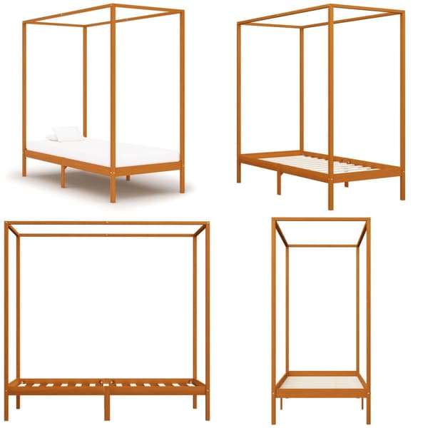 Sengestel til himmelseng 100x200 cm massivt fyrretræ gyldenbrun - Sengestel - Sengeramme - Home & Living
