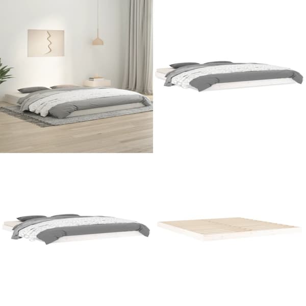 Sängynrunko valkoinen 180x200 cm Super King Size täysi mänty - Sängynrunko - Sängynrungot - Home & Living