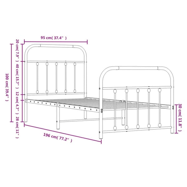 Sengeramme med sengegavl og fodgærde 90x190 cm metal sort - Sengestel - Sengeramme - Home & Living