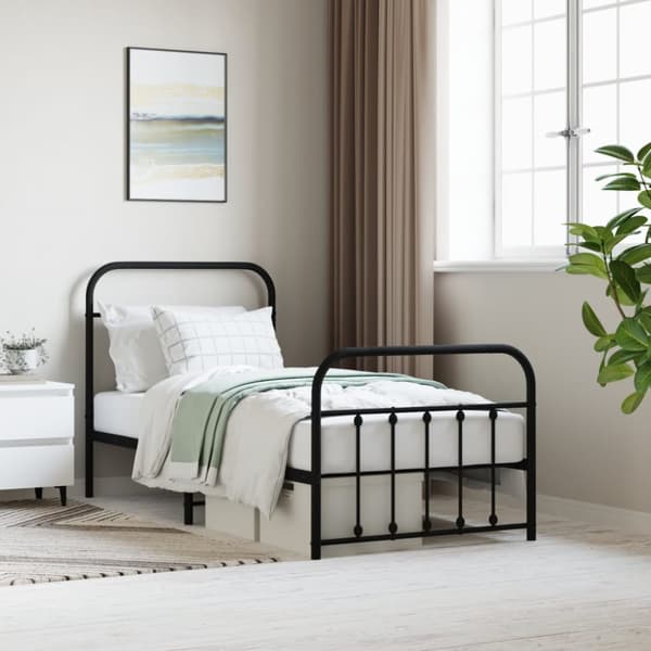 Sengeramme med sengegavl og fodgærde 90x190 cm metal sort - Sengestel - Sengeramme - Home & Living