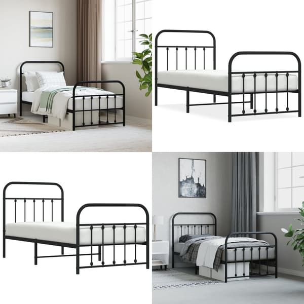 Sengeramme med sengegavl og fodgærde 90x190 cm metal sort - Sengestel - Sengeramme - Home & Living