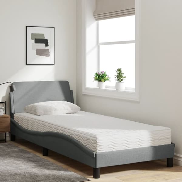 vidaXL seng med madras 90x190 cm stof lysegrå