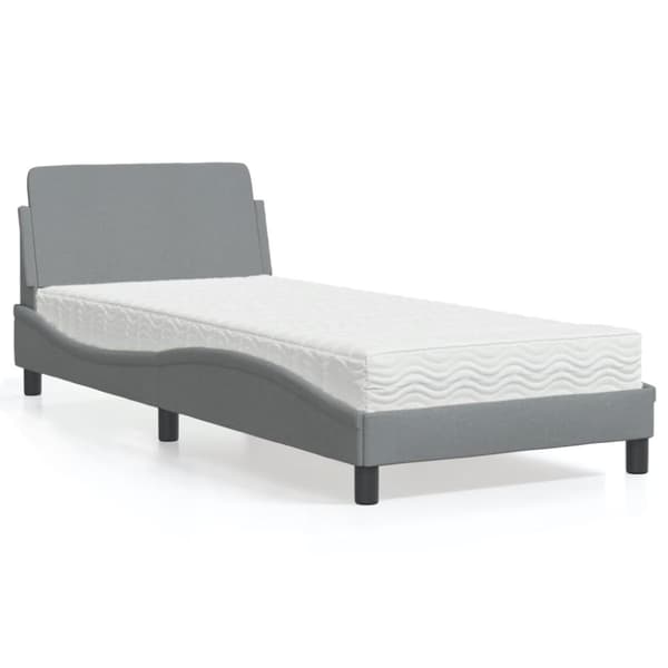 vidaXL seng med madras 90x190 cm stof lysegrå