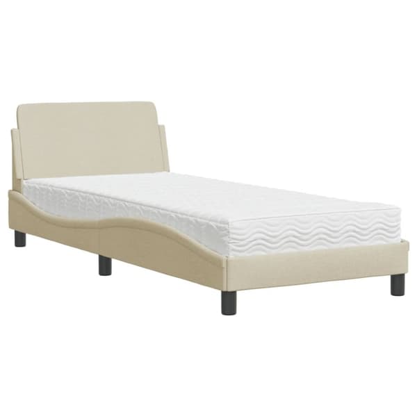 vidaXL Säng med madrass gräddvit 90x200 cm tyg