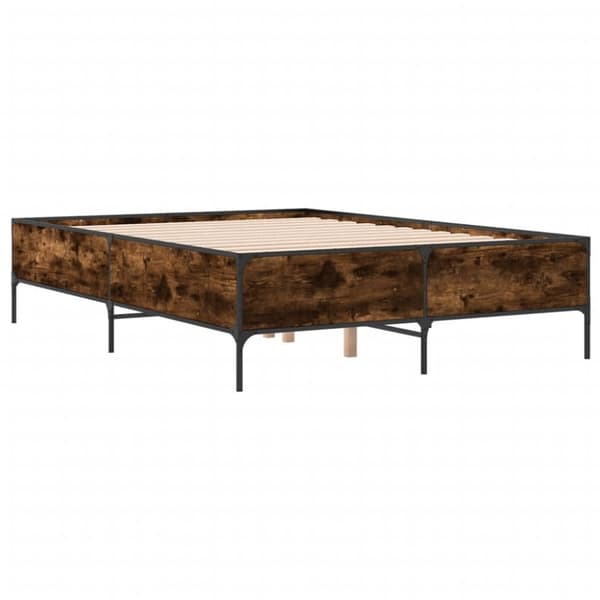 vidaXL sengestel 140x190cm konstrueret træ og metal røget egetræsfarve