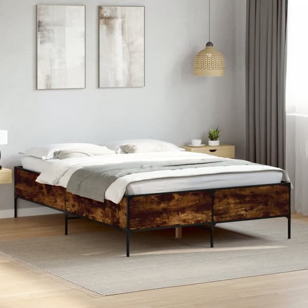 vidaXL sengestel 140x190cm konstrueret træ og metal røget egetræsfarve