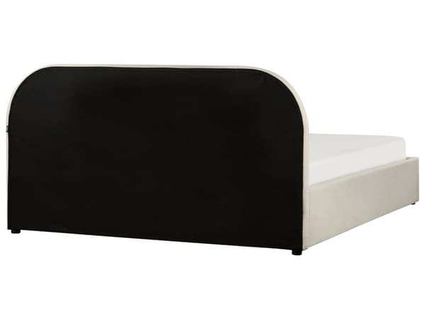 Lys beige bouclepolstret seng 160 x 200 cm med ramme og hovedgærde med opbevaringscontainer
