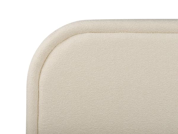 Lys beige bouclepolstret seng 160 x 200 cm med ramme og hovedgærde med opbevaringscontainer