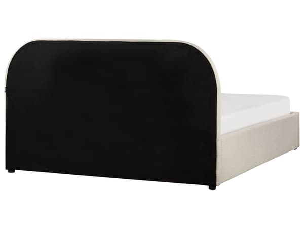 Lys beige bouclepolstret seng 140 x 200 cm med ramme og hovedgærde med opbevaringscontainer